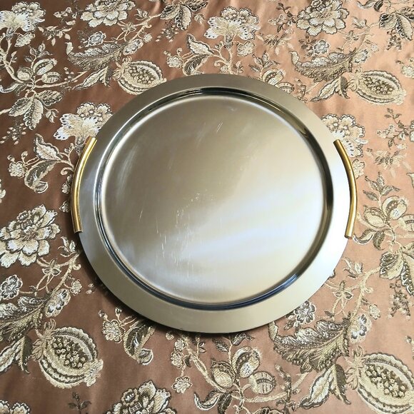 SERVING PLATTER - High Gloss STAINLESS STEEL & BRASS! - Picture 3 of 3